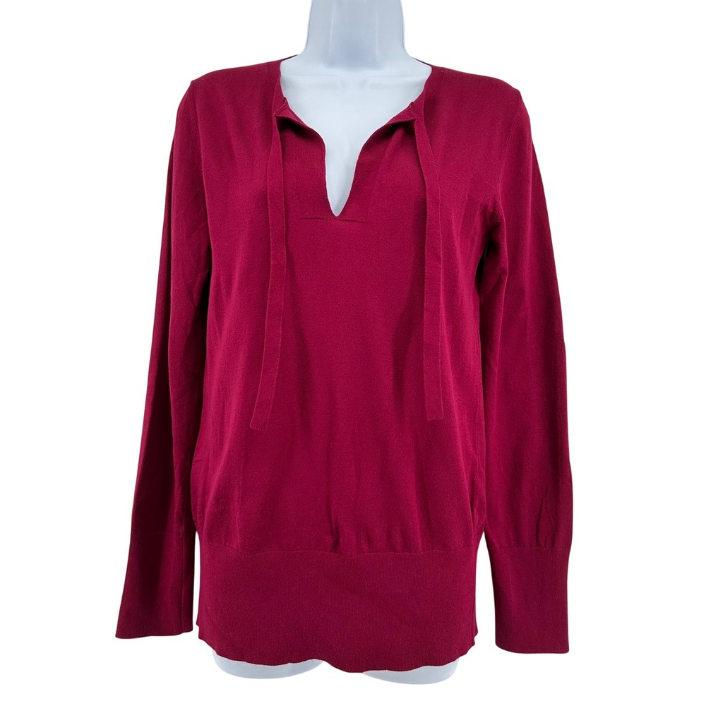 Sisley V-Neck Tie Tunic Womens XS Burgundy Red Academia Office Career Capsule